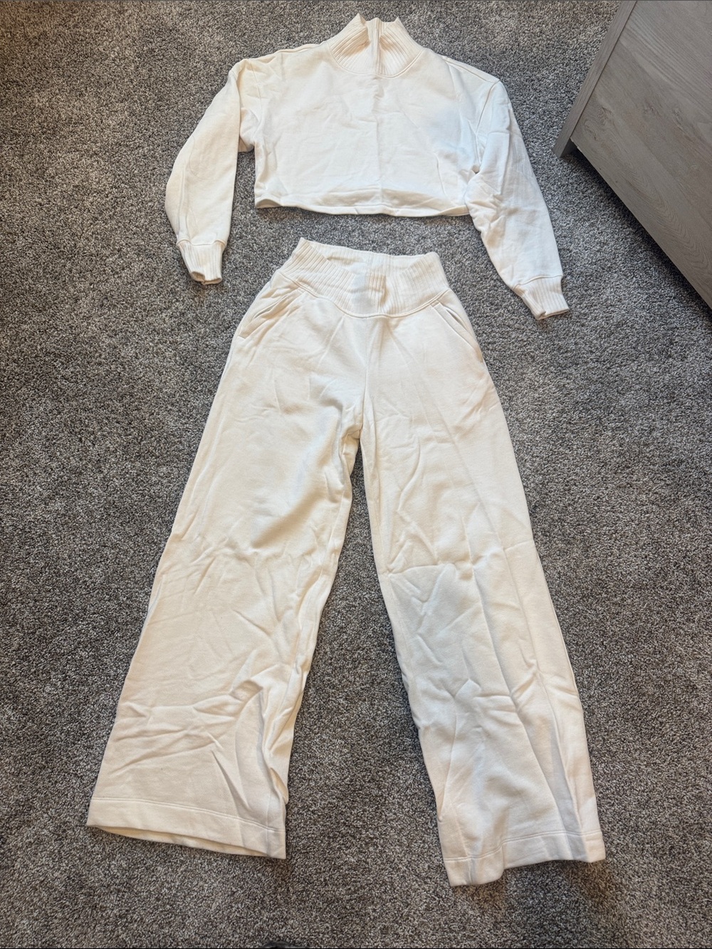 ALO Yoga Cream Wide-Leg Knit Pants - High Waist Lounge Trousers